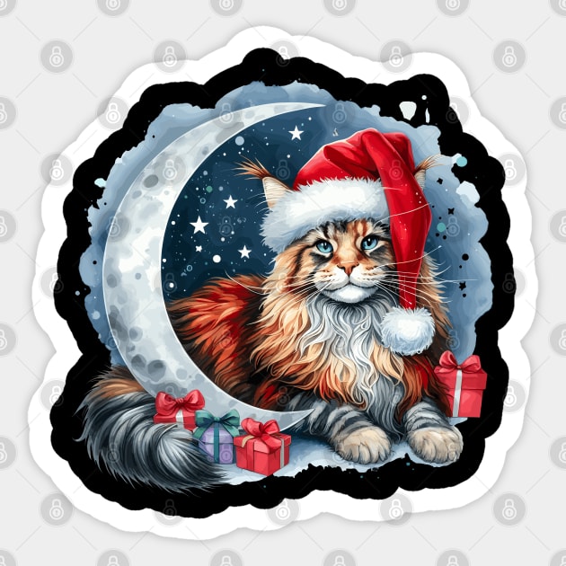 Maine Coon Cat On The Moon Christmas Sticker by Graceful Designs